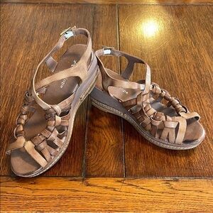 Antelope Garrison Brown Coffee Leather Strappy wedge Platform Sandals 38 7.5-8